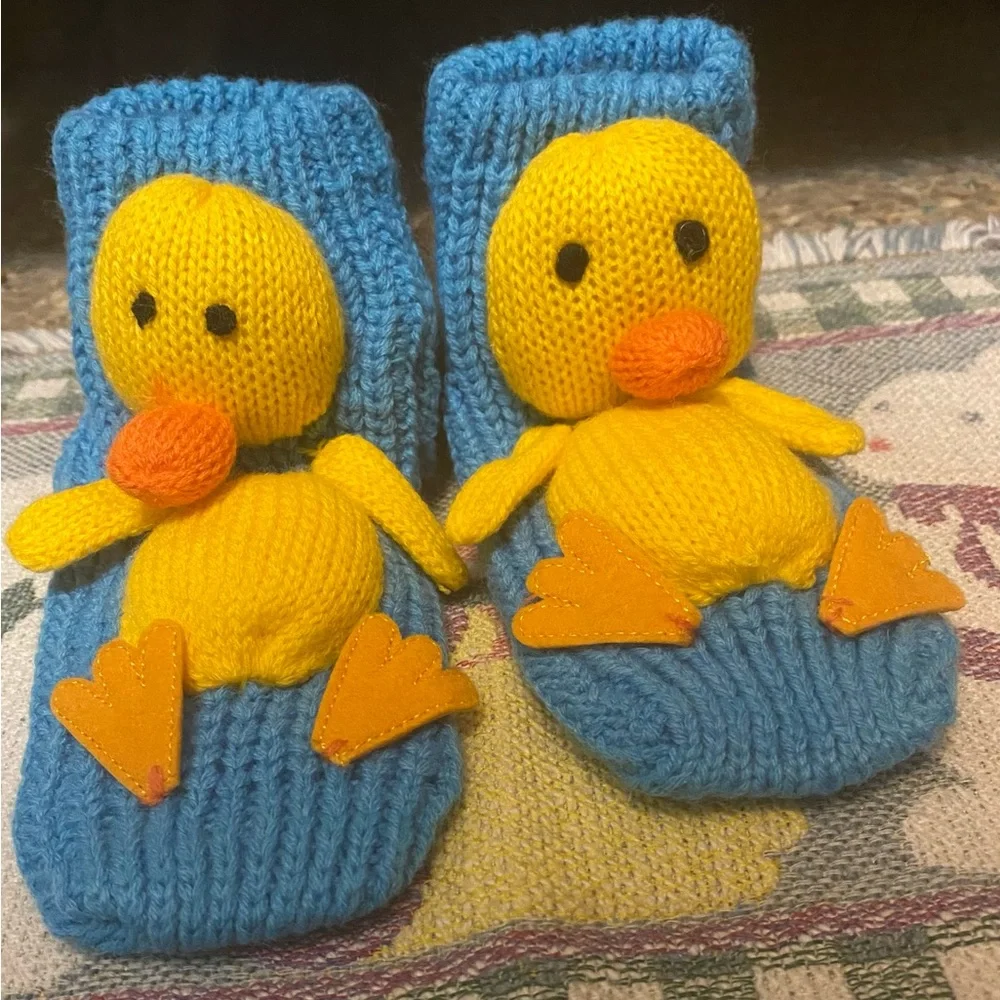 Duck 3D Handmade Knit Slipper Socks with Grippers